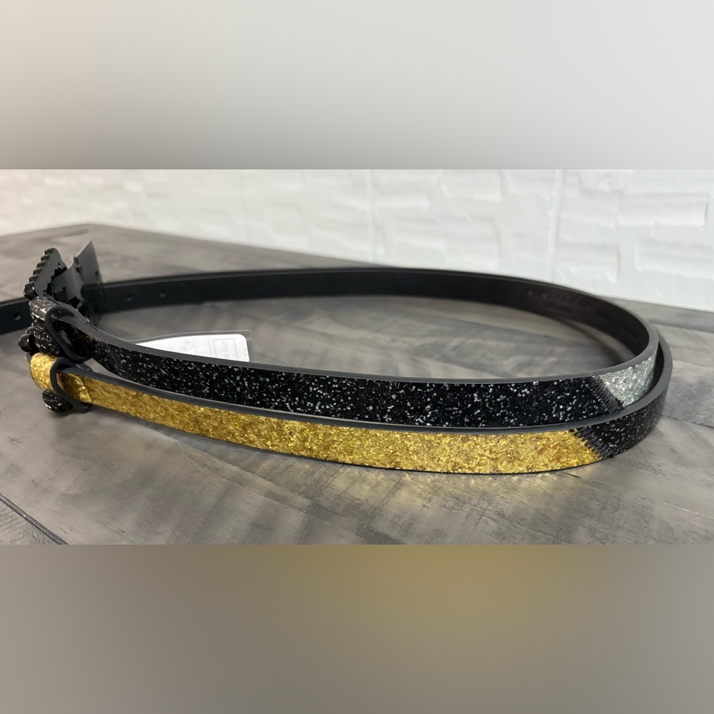 Kurt Geiger Glittery Black and Gold Belts - Picture 5 of 9